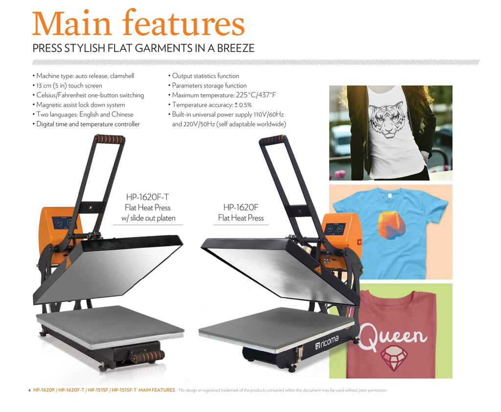 flat heat press main features