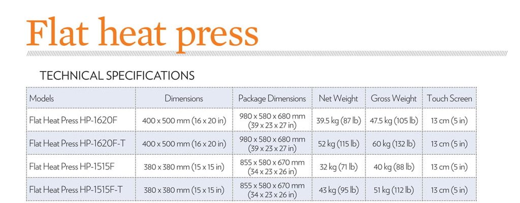 flat-heat-press-specs